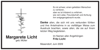 Traueranzeige von Margarete Licht von ALLGEMEINE ZEITUNG UELZEN