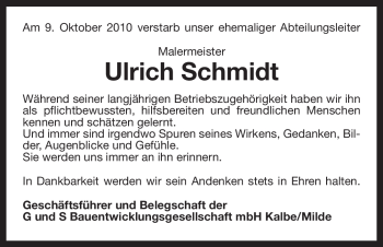 Traueranzeige von Ulrich Schmidt von ALLGEMEINE ZEITUNG UELZEN