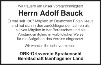 Traueranzeige von Adolf Bauck von ALLGEMEINE ZEITUNG UELZEN