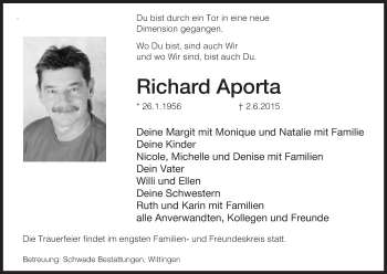 Traueranzeige von Richard Aporta von Uelzen