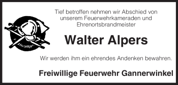 Traueranzeige von Walter Alpers von ALLGEMEINE ZEITUNG UELZEN