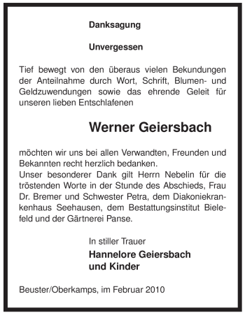 Traueranzeige von Werner Geiersbach von ALLGEMEINE ZEITUNG UELZEN