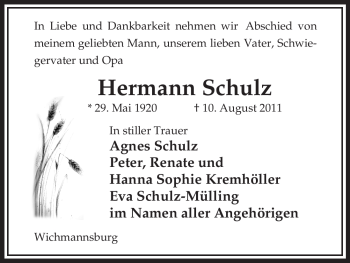 Traueranzeige von Hermann Schulz von ALLGEMEINE ZEITUNG UELZEN