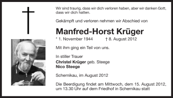 Traueranzeige von Manfred-Horst Krüger von ALLGEMEINE ZEITUNG UELZEN