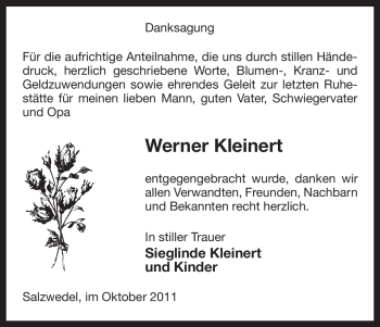Traueranzeige von Werner Kleinert von ALLGEMEINE ZEITUNG UELZEN