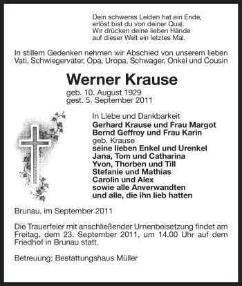 Traueranzeige von Werner Krause von ALLGEMEINE ZEITUNG UELZEN