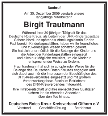 Traueranzeige von Birgit Trautmann von ALLGEMEINE ZEITUNG UELZEN