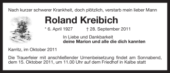 Traueranzeige von Roland Kreibich von ALLGEMEINE ZEITUNG UELZEN