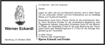 Traueranzeige von Werner Eckardt von ALLGEMEINE ZEITUNG UELZEN