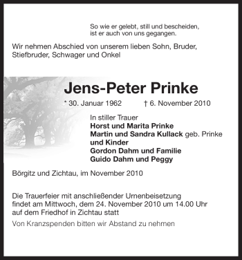 Traueranzeige von Jens-Peter Prinke von ALLGEMEINE ZEITUNG UELZEN