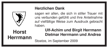 Traueranzeige von Horst Herrmann von ALLGEMEINE ZEITUNG UELZEN