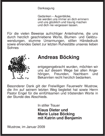 Traueranzeige von Andreas Böcking von ALLGEMEINE ZEITUNG UELZEN