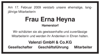 Traueranzeige von Erna Heyna von ALLGEMEINE ZEITUNG UELZEN