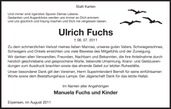 Traueranzeige von Ulrich Fuchs von ALLGEMEINE ZEITUNG UELZEN