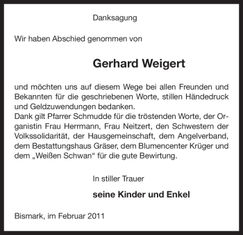 Traueranzeige von Gerhard Weigert von ALLGEMEINE ZEITUNG UELZEN