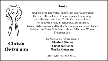 Traueranzeige von Christa Oetzmann von ALLGEMEINE ZEITUNG UELZEN