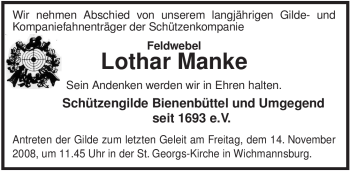 Traueranzeige von Lothar Manke von ALLGEMEINE ZEITUNG UELZEN