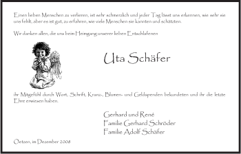 Traueranzeige von Uta Schäfer von ALLGEMEINE ZEITUNG UELZEN