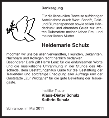 Traueranzeige von Heidemarie Schulz von ALLGEMEINE ZEITUNG UELZEN