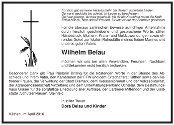 Traueranzeige von Wilhelm Belau von ALLGEMEINE ZEITUNG UELZEN