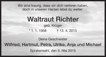 Traueranzeige von Waltraut Richter von Uelzen