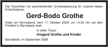 Traueranzeige von Gerd-Bodo Grothe von ALLGEMEINE ZEITUNG UELZEN