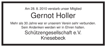 Traueranzeige von Gernot Holler von ALLGEMEINE ZEITUNG UELZEN