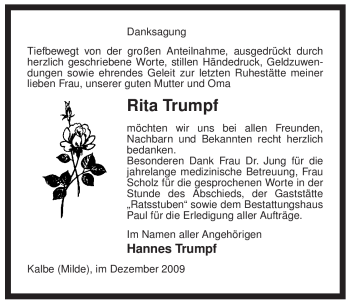 Traueranzeige von Rita Trumpf von ALLGEMEINE ZEITUNG UELZEN