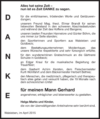 Traueranzeige von Gerhard Marks von Uelzen