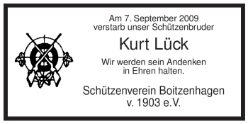 Traueranzeige von Kurt Lück von ALLGEMEINE ZEITUNG UELZEN