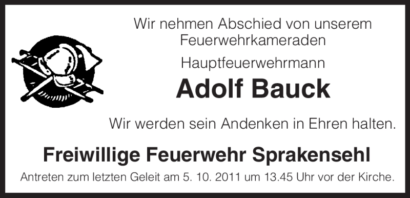  Traueranzeige für Adolf Bauck vom 05.10.2011 aus ALLGEMEINE ZEITUNG UELZEN