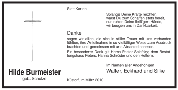 Traueranzeige von Hilde Burmeister von ALLGEMEINE ZEITUNG UELZEN