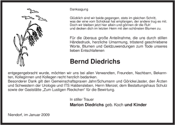 Traueranzeige von Bernd Diedrichs von ALLGEMEINE ZEITUNG UELZEN