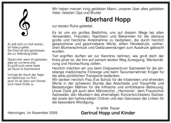 Traueranzeige von Eberhard Hopp von ALLGEMEINE ZEITUNG UELZEN