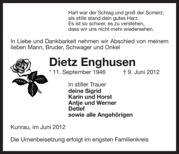 Traueranzeige von Dietz Enghusen von ALLGEMEINE ZEITUNG UELZEN