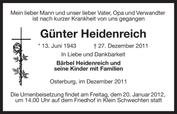 Traueranzeige von Günter Heidenreich von ALLGEMEINE ZEITUNG UELZEN