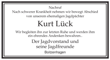 Traueranzeige von Kurt Lück von ALLGEMEINE ZEITUNG UELZEN