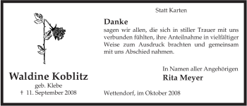 Traueranzeige von Waldine Koblitz von ALLGEMEINE ZEITUNG UELZEN