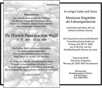 Traueranzeige von Hinrich Hans-Joachim Wulff von ALLGEMEINE ZEITUNG UELZEN