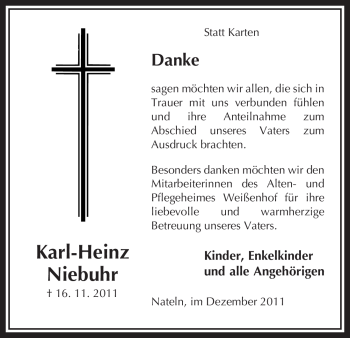 Traueranzeige von Karl-Heinz Niebuhr von ALLGEMEINE ZEITUNG UELZEN