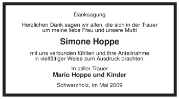 Traueranzeige von Simone Hoppe von ALLGEMEINE ZEITUNG UELZEN