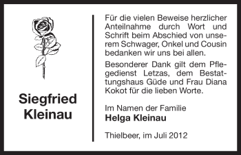 Traueranzeige von Siegfried Kleinau von ALLGEMEINE ZEITUNG UELZEN