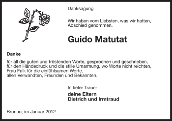 Traueranzeige von Guido Matutat von ALLGEMEINE ZEITUNG UELZEN