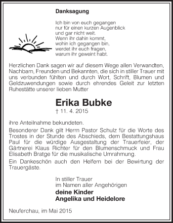 Traueranzeige von Erika Bubke von Uelzen