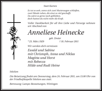 Traueranzeige von Anneliese Heinecke von ALLGEMEINE ZEITUNG UELZEN