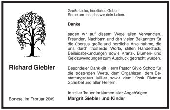 Traueranzeige von Richard Giebler von ALLGEMEINE ZEITUNG UELZEN