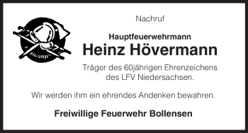 Traueranzeige von Heinz Hövermann von ALLGEMEINE ZEITUNG UELZEN