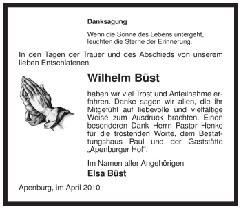 Traueranzeige von Wilhelm Büst von ALLGEMEINE ZEITUNG UELZEN