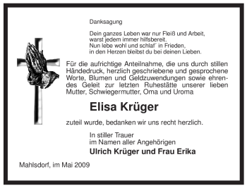 Traueranzeige von Elisa Krüger von ALLGEMEINE ZEITUNG UELZEN