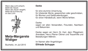 Traueranzeige von Meta-Margarete Widiger von ALLGEMEINE ZEITUNG UELZEN